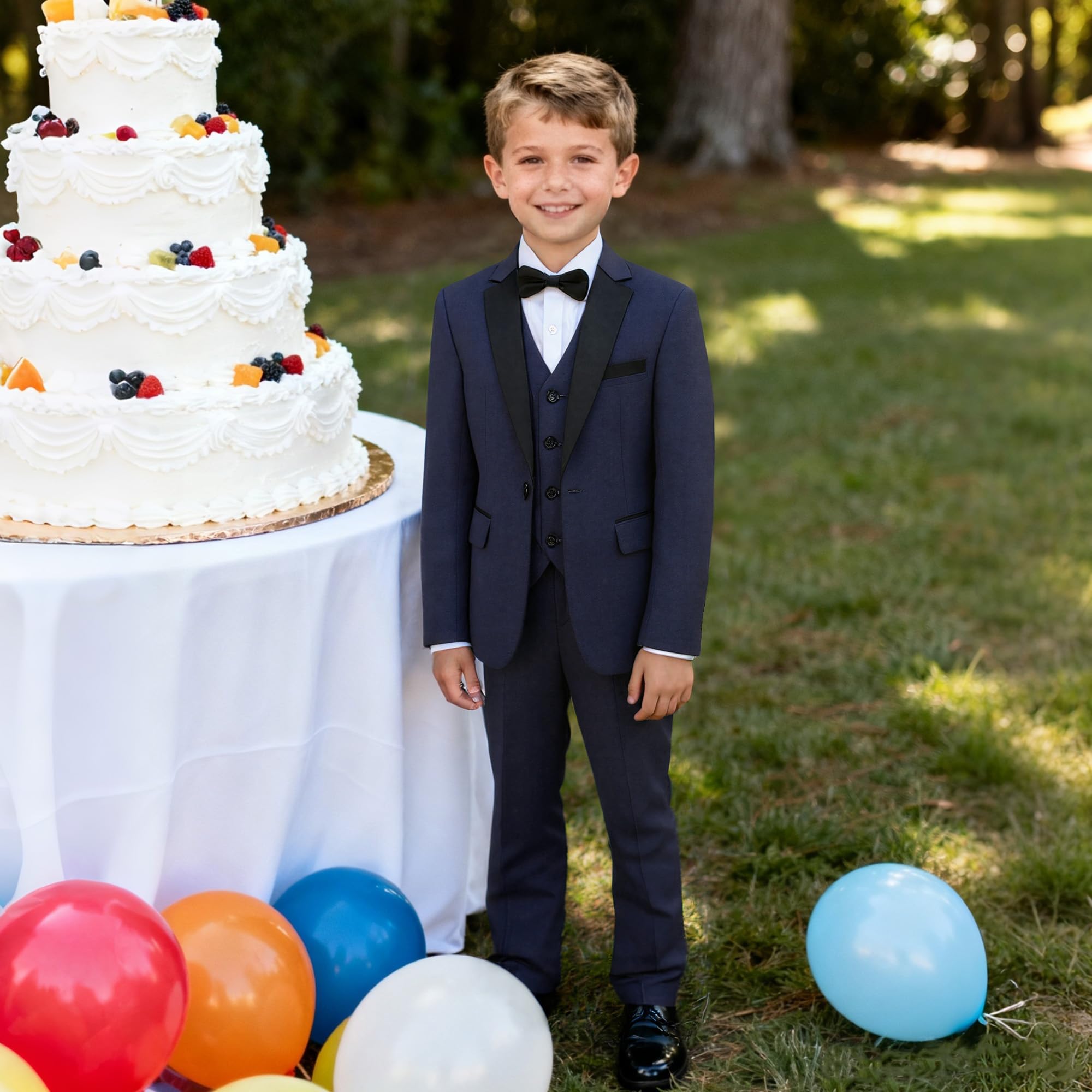 TRONSTORE Boys'5 Pieces Formal Suit Set Kids Outfit Wedding Tuxedo with Vest Shirt Bow Tie for Teens 4T-18 Years - Image 3