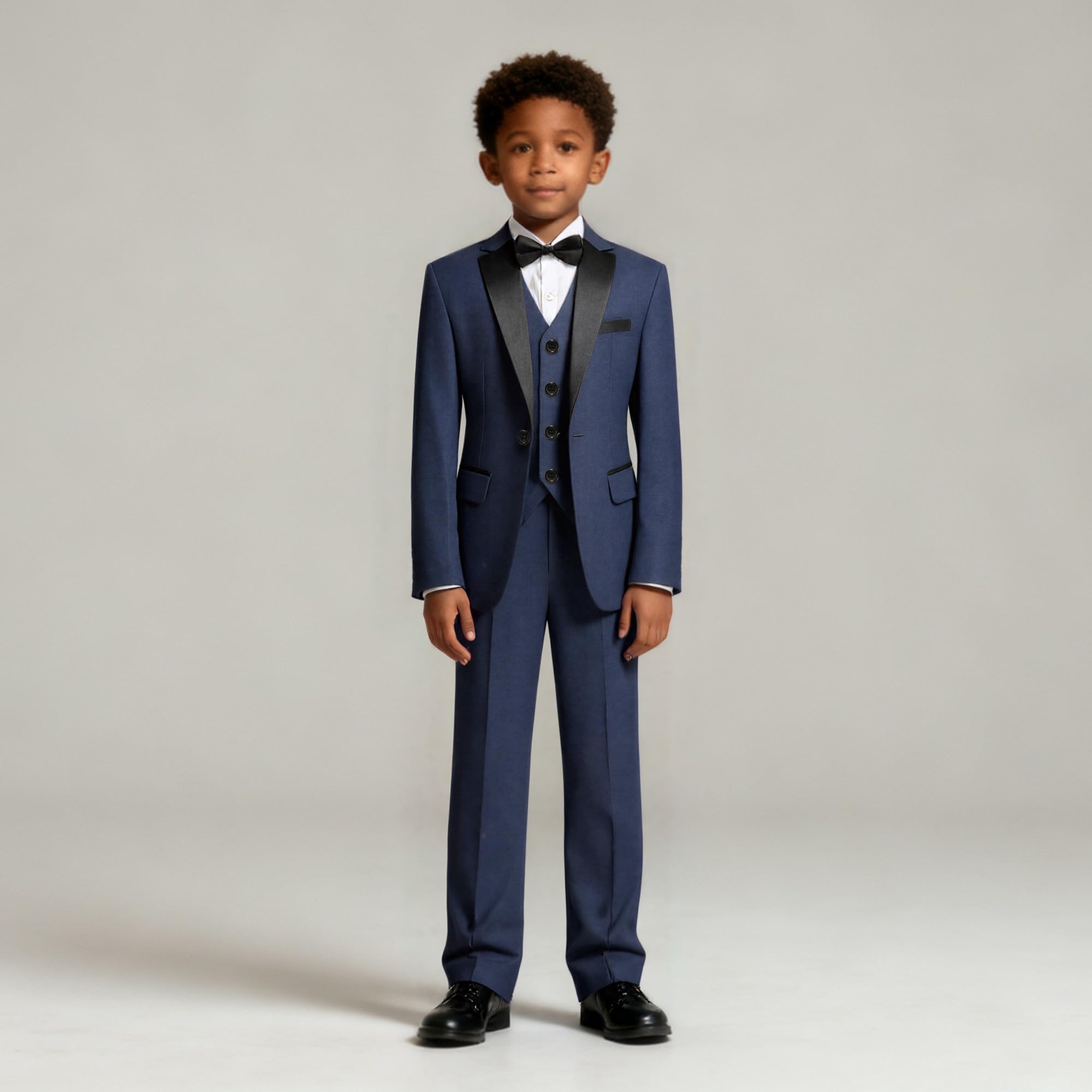 TRONSTORE Boys'5 Pieces Formal Suit Set Kids Outfit Wedding Tuxedo with Vest Shirt Bow Tie for Teens 4T-18 Years - Image 4