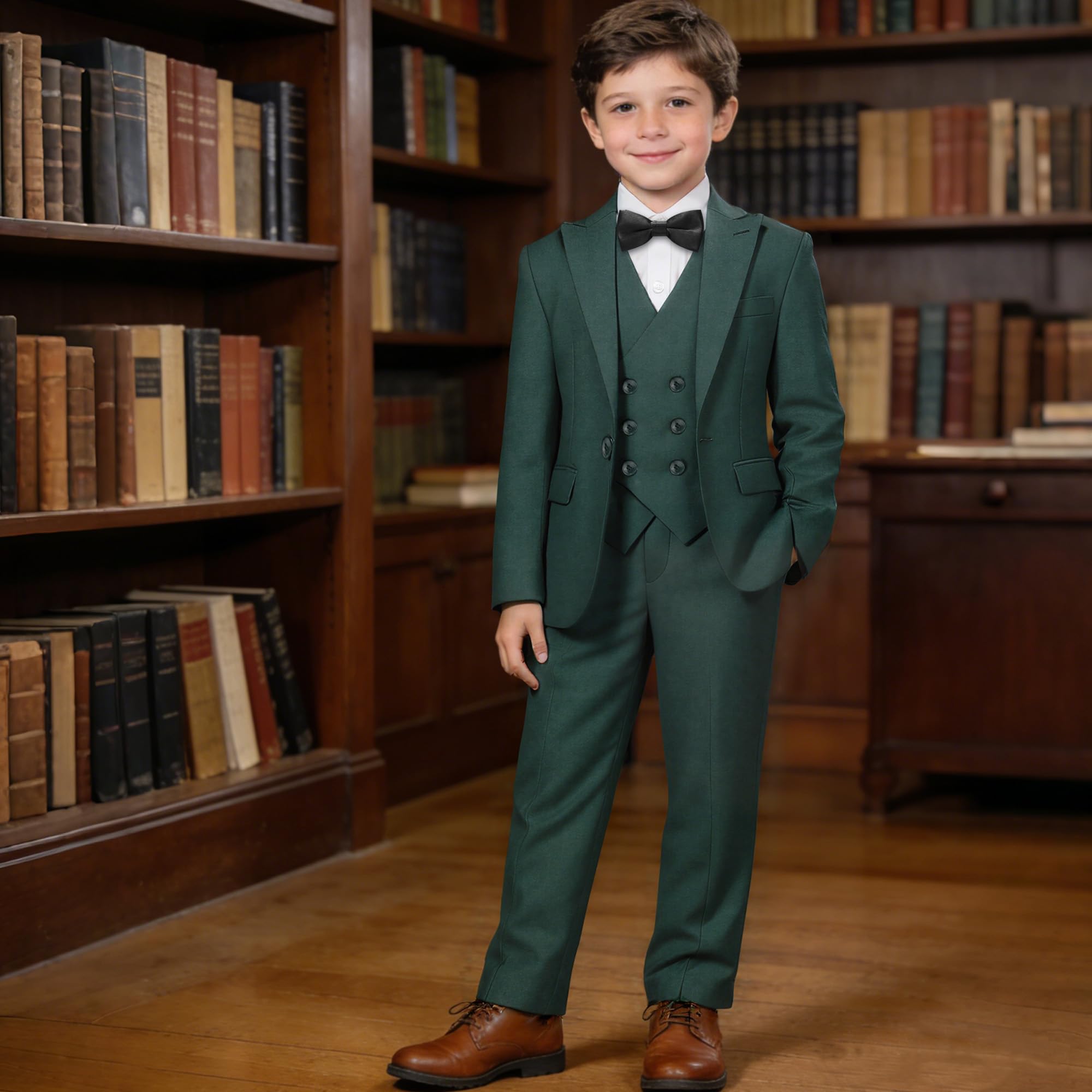 TRONSTORE Boys Slim Fit Suit 5 Pieces Ring Bearer Outfit for Kids Teen Tuxedo Suit Set for Wedding Party - Image 5