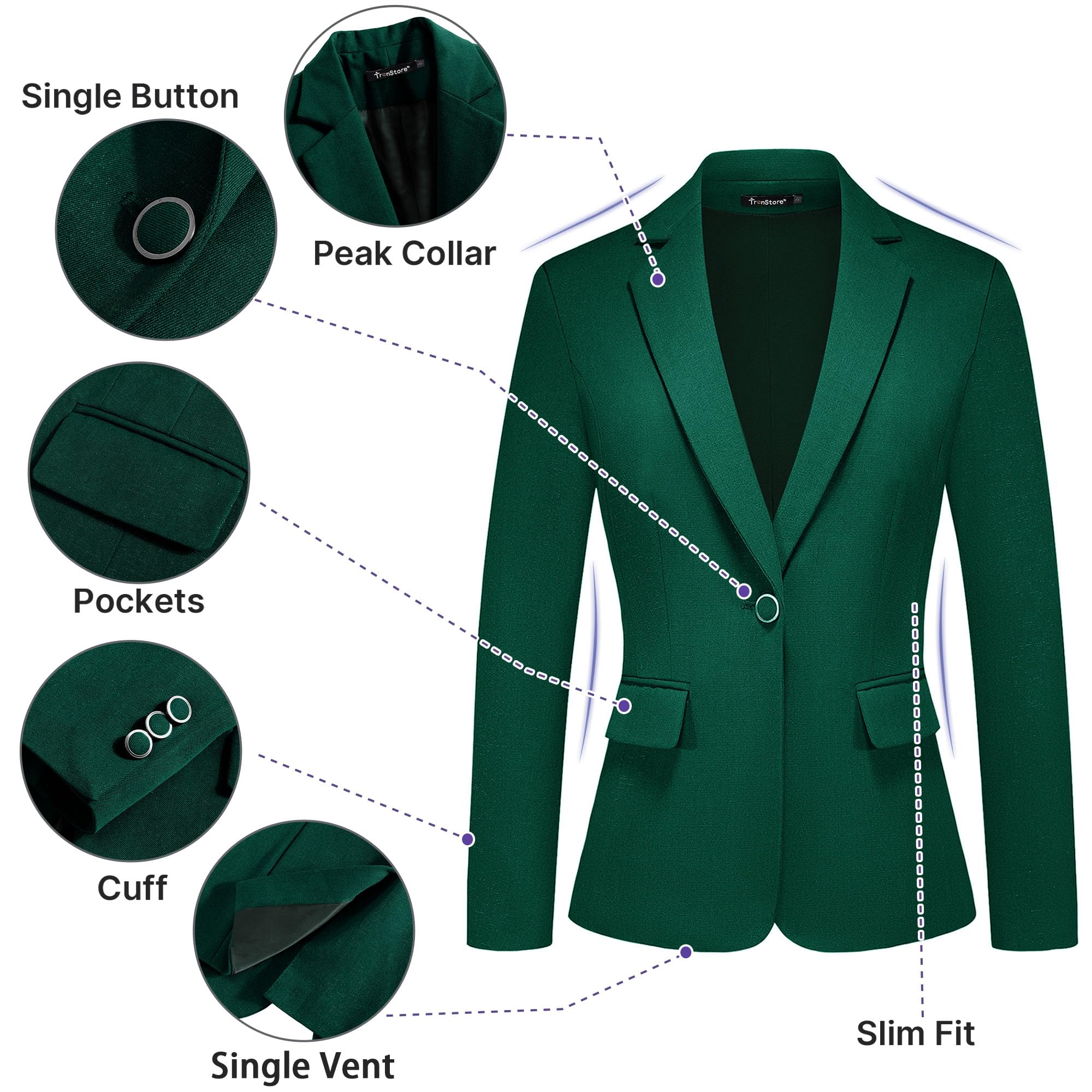 TRONSTORE Women's 2 Piece Outfits Business Formal Blazer Pant Suits for Women Solid Slightly Shiny - Image 3