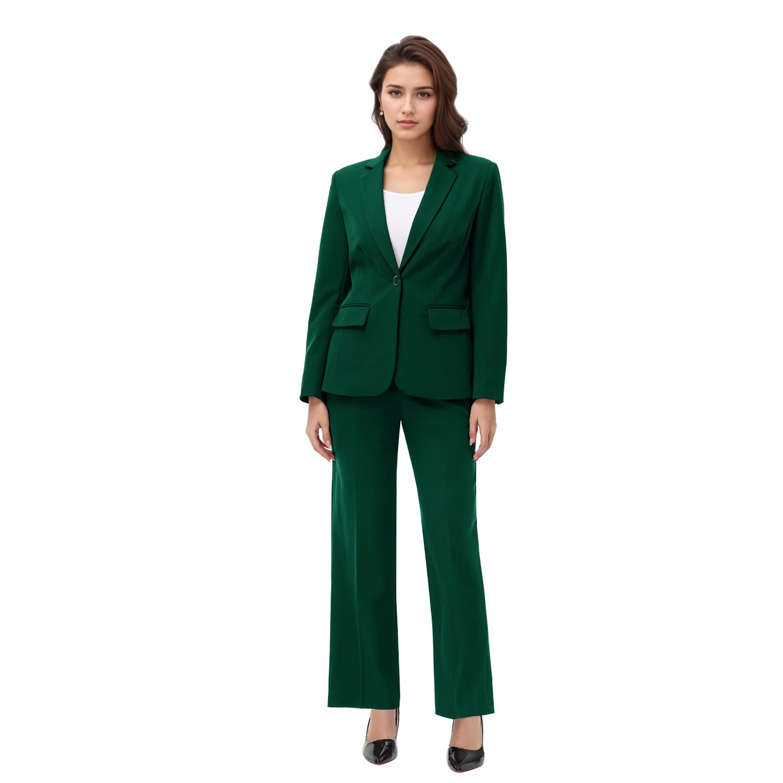 TRONSTORE Women's 2 Piece Outfits Business Formal Blazer Pant Suits for Women Solid Slightly Shiny - Image 6
