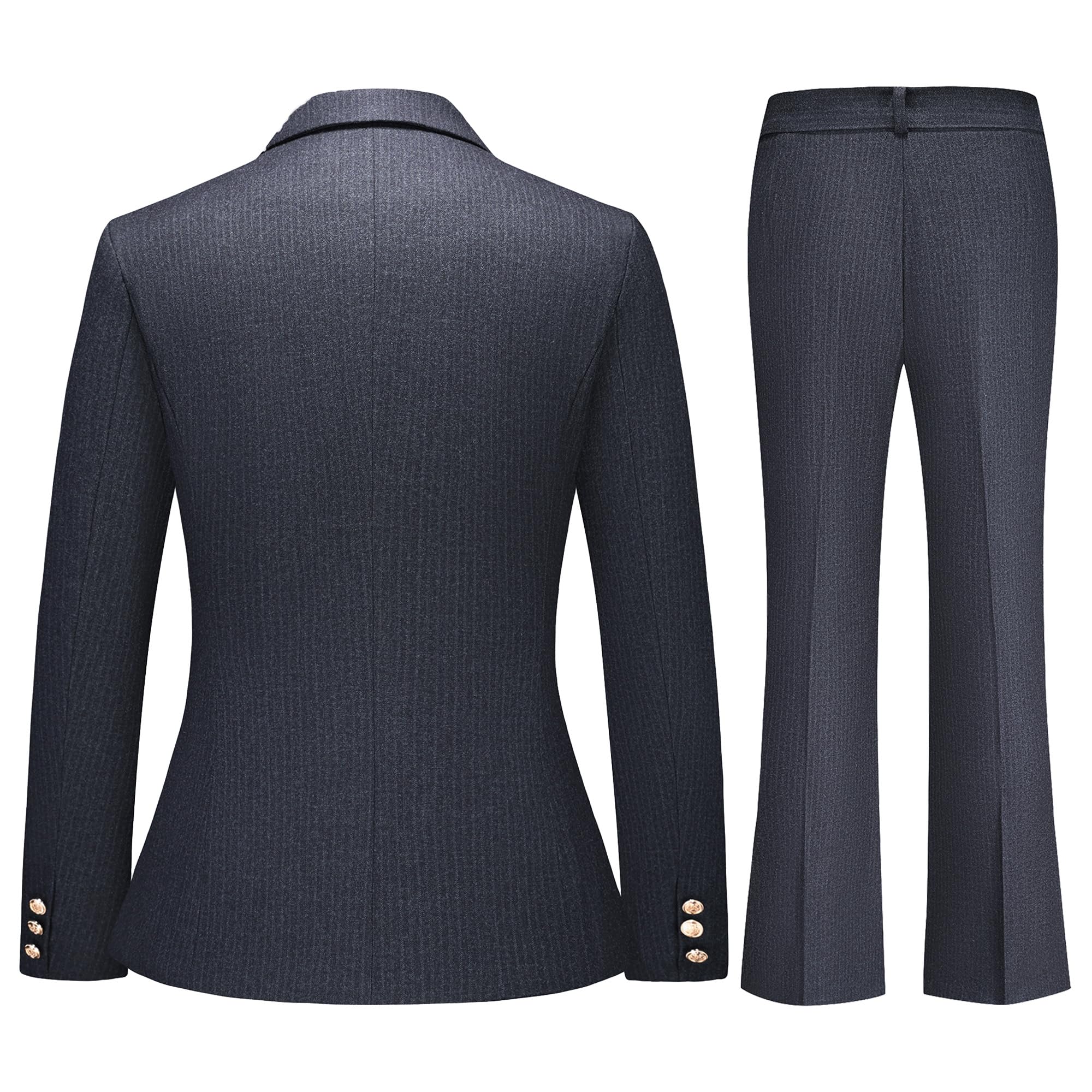 TRONSTORE Women's 2 Piece Pinstripe Suit Set Slim Fit Asymmetric Blazer Bootcut Pants Formal Outfit for Women Office Business - Image 4