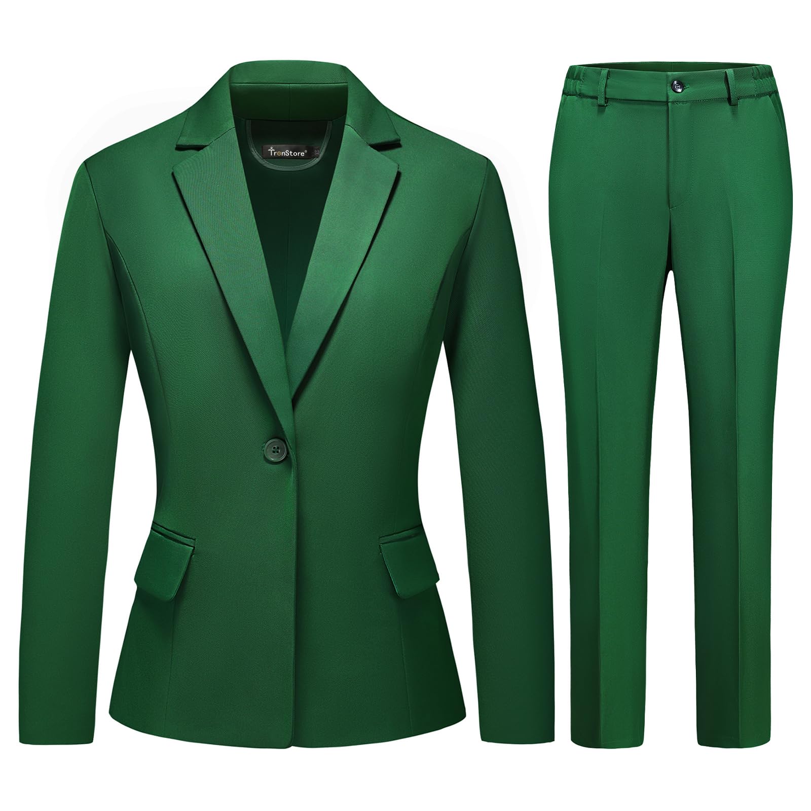 TRONSTORE Women's Business Solid Suit 2 Piece Slim Fit Classic Blazer Pants Set for Women Formal Office