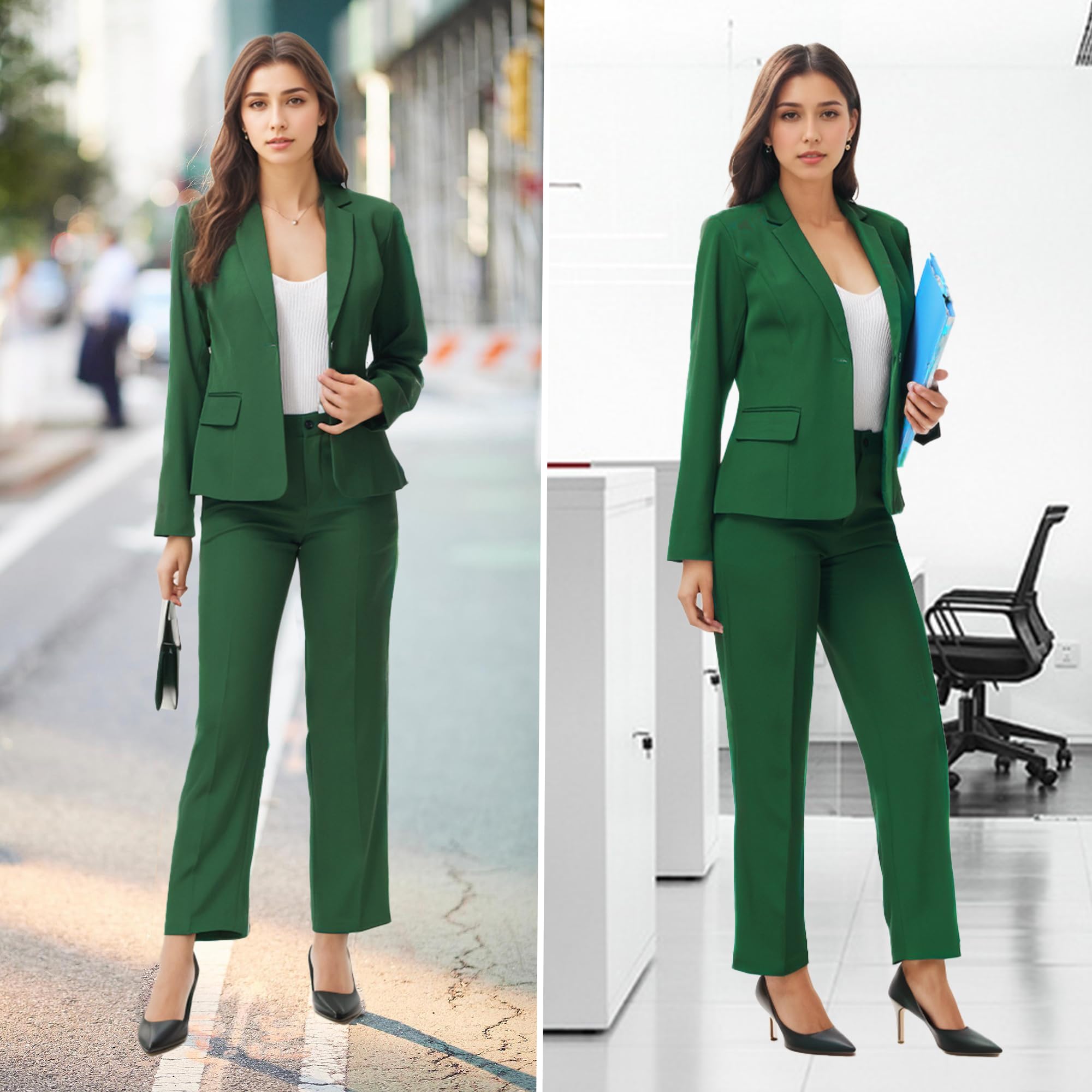TRONSTORE Women's Business Solid Suit 2 Piece Slim Fit Classic Blazer Pants Set for Women Formal Office - Image 5