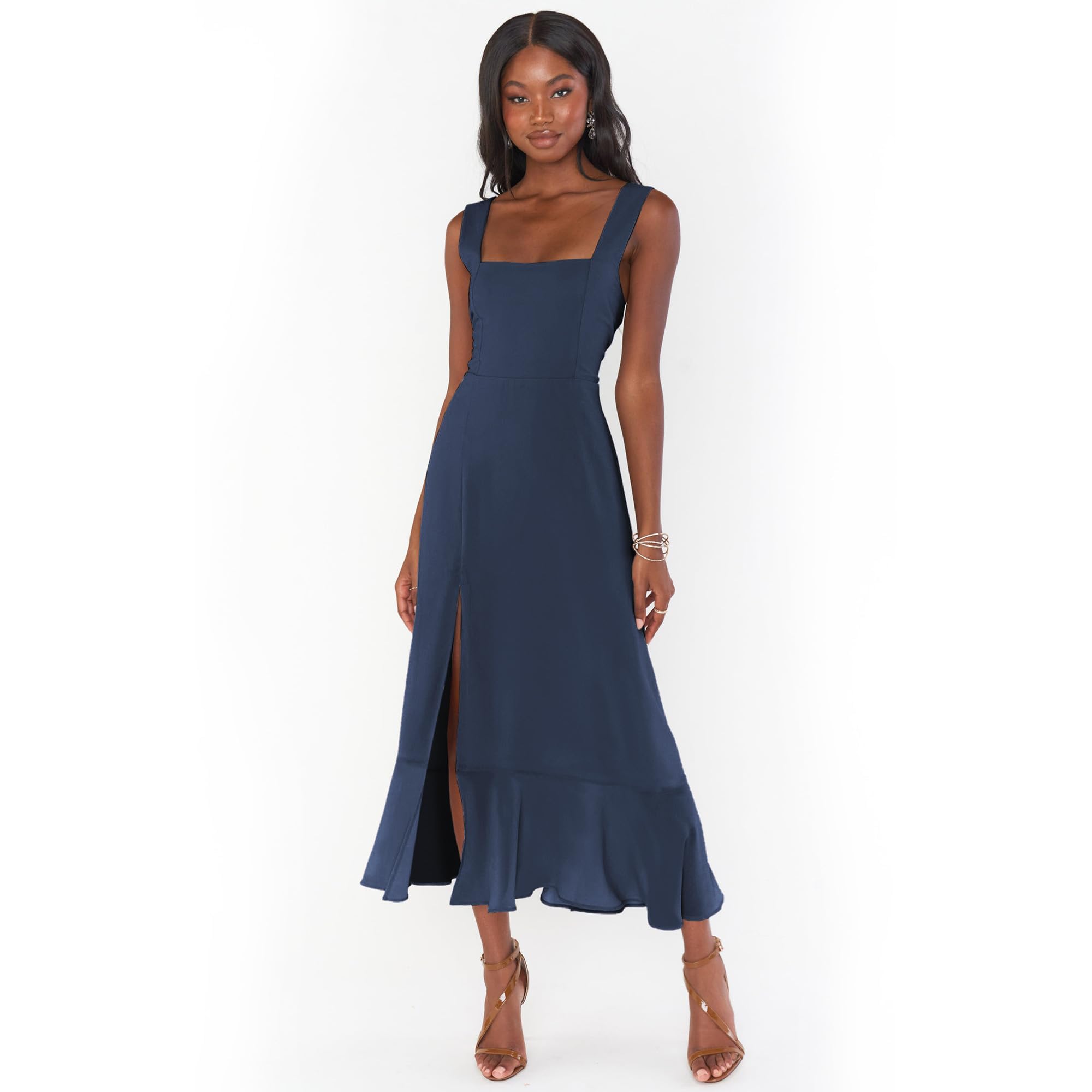 TRONSTORE Women's Fall Wedding Guest Dress Square Neck Sleeveless Side Slit Formal Dresses for Women Cocktail Party Prom - Image 5