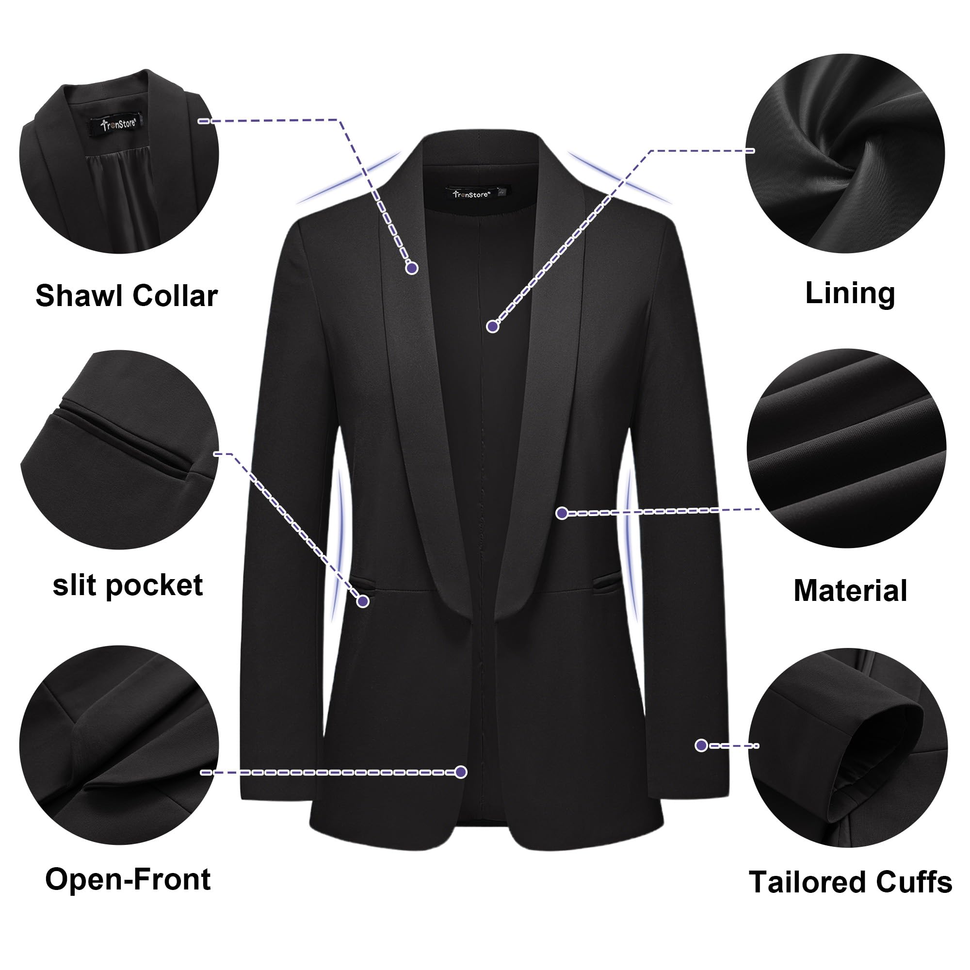 TRONSTORE Women's Pant Suits 2 Piece Set Longline Shawl Collar Blazer with No Closure for Women Business Casual Wear - Image 2