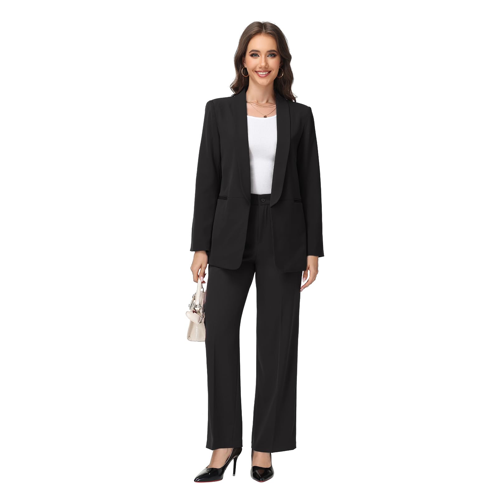 TRONSTORE Women's Pant Suits 2 Piece Set Longline Shawl Collar Blazer with No Closure for Women Business Casual Wear - Image 5
