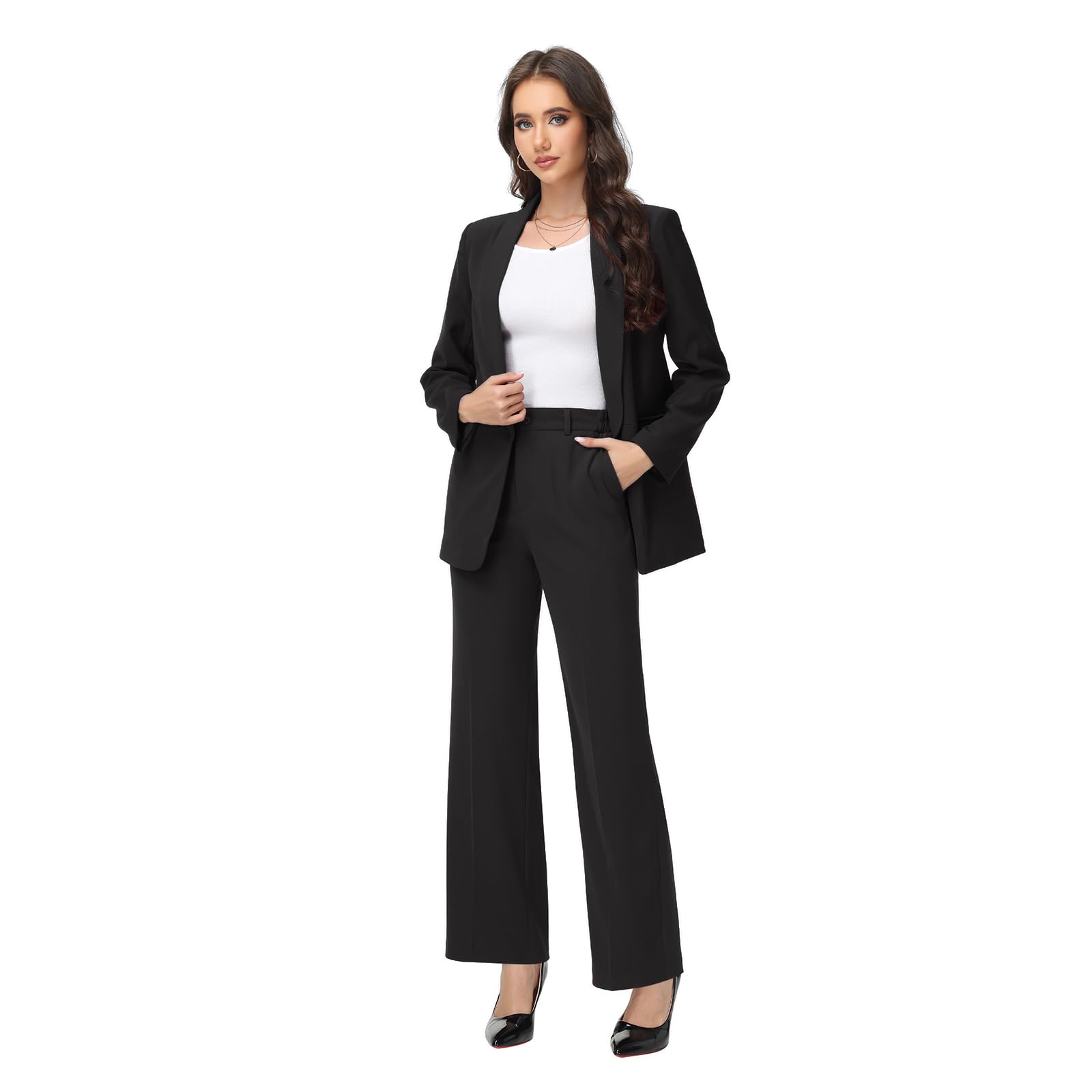 TRONSTORE Women's Pant Suits 2 Piece Set Longline Shawl Collar Blazer with No Closure for Women Business Casual Wear - Image 6