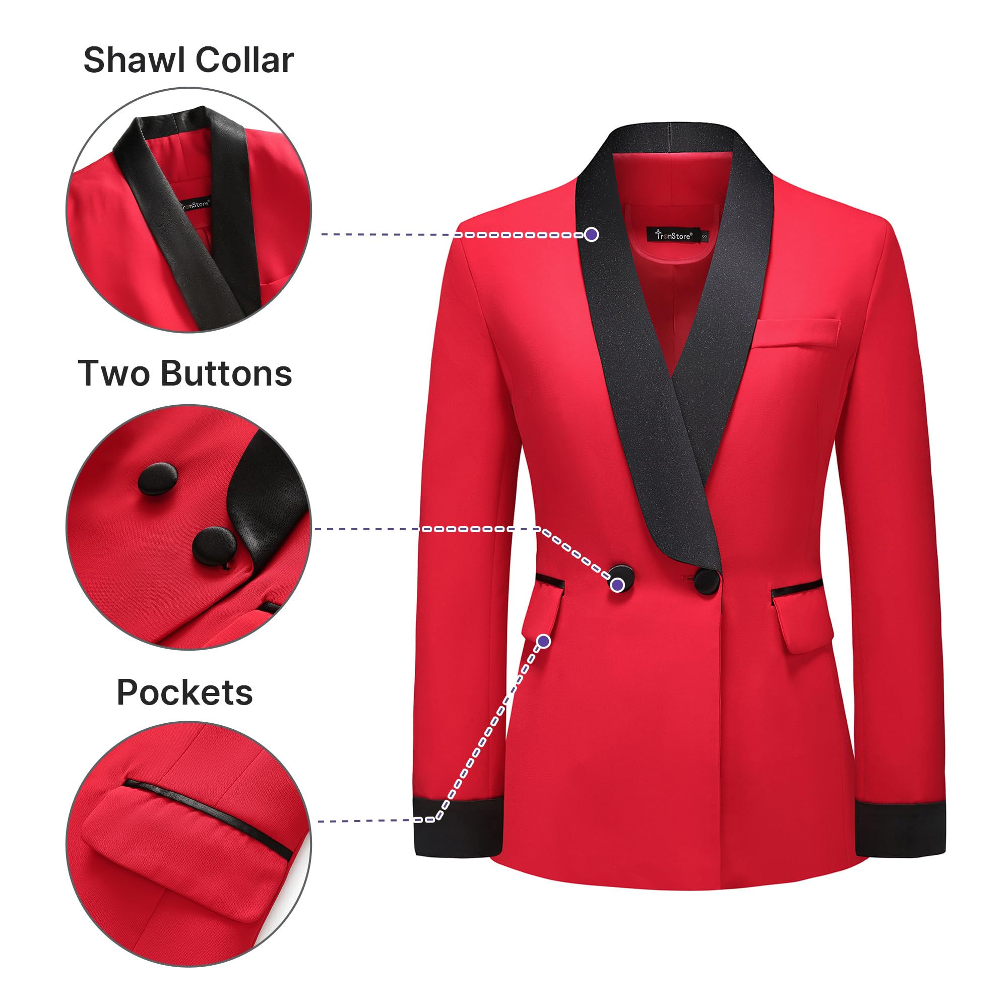 TRONSTORE Women's Pants Suit 2 Piece Set Smil Fit Jacket Shawl Sollar Blazer Dress for Women - Image 3