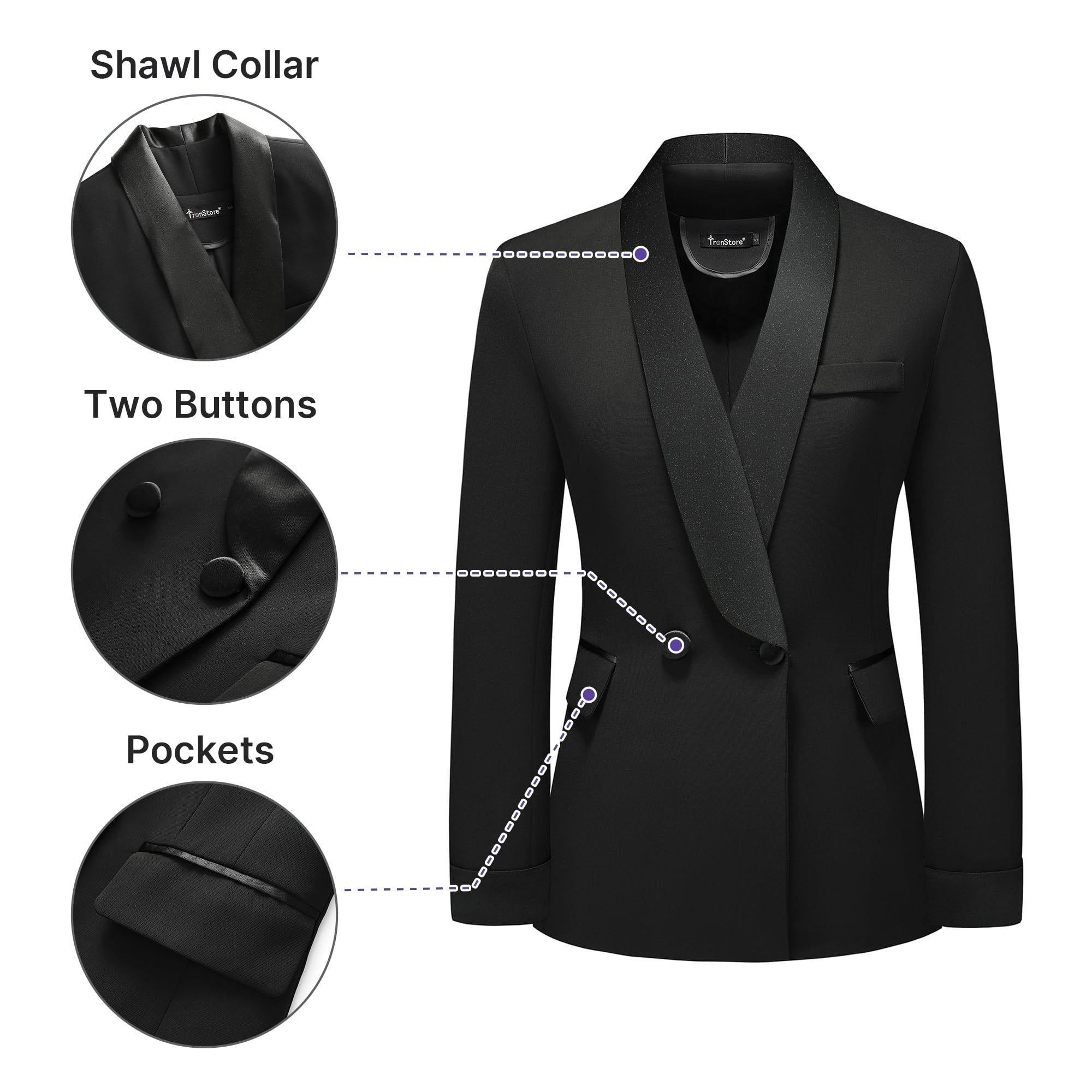 TRONSTORE Women's Pants Suit 2 Piece Set Smil Fit Jacket Shawl Sollar Blazer Dress for Women - Image 3