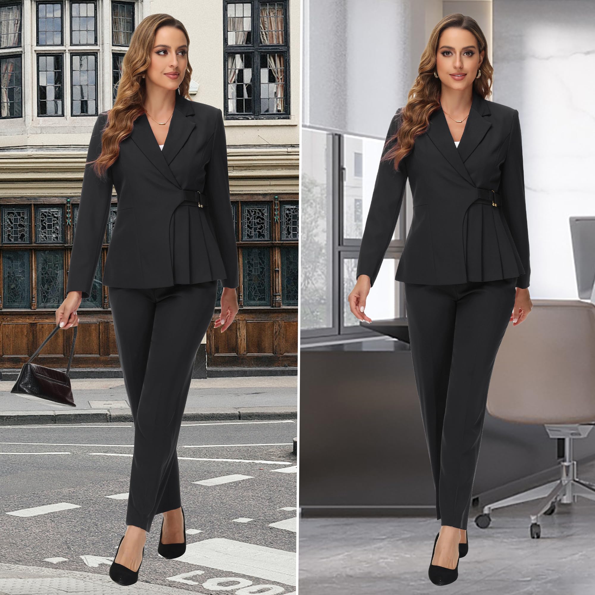 TRONSTORE Women's Pants Suit Solid Jacket 2 Piece Set Irregular Blazer Suit Business Casual - Image 5