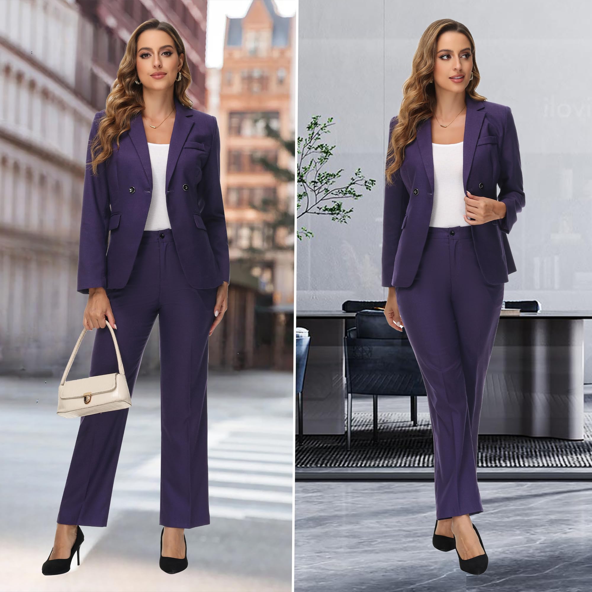 TRONSTORE Women's Plaid Suit 2 Piece Set Work Dresses Blazer Pants Suiting for Women Office Outfits - Image 3