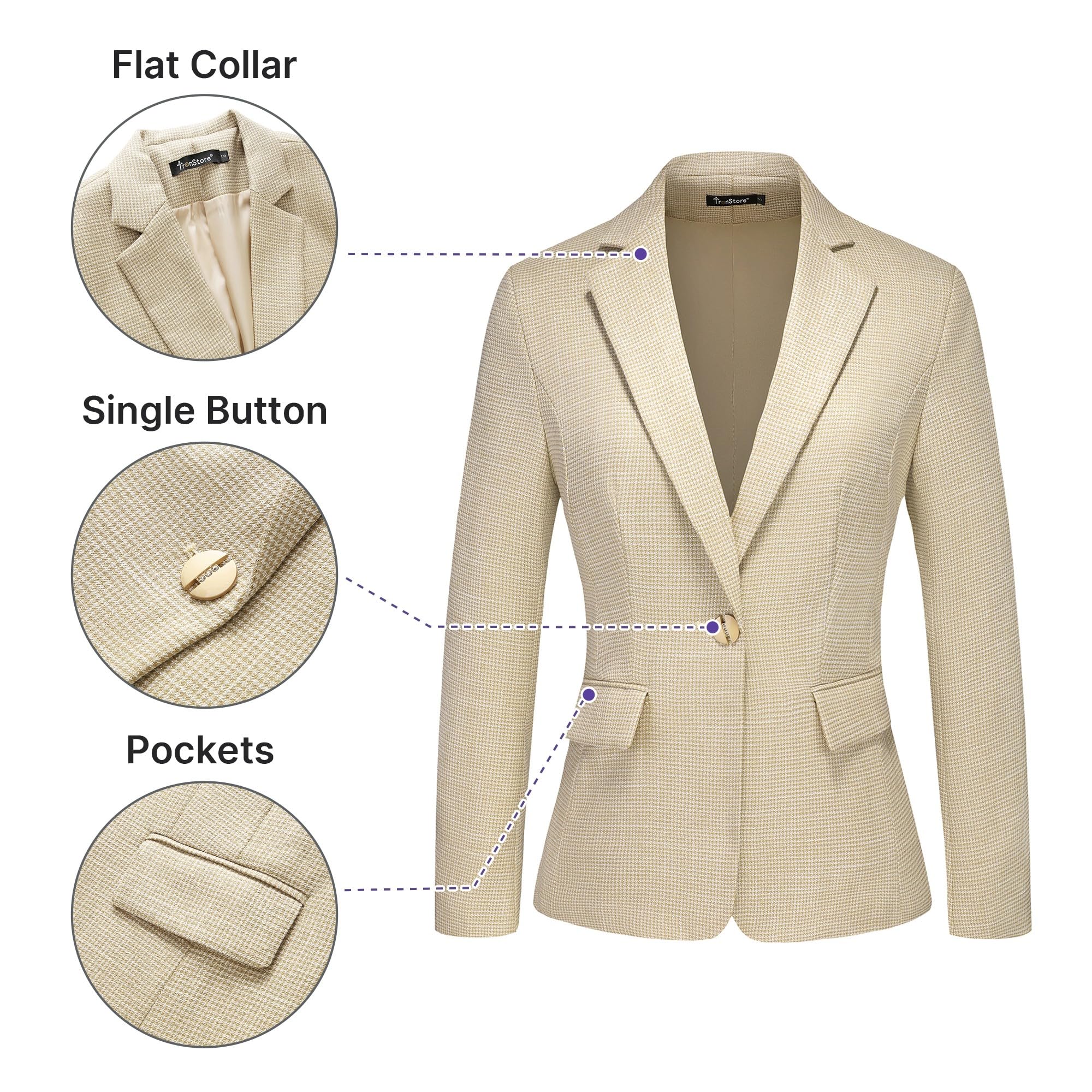 TRONSTORE Women's Suit 2 Piece Set Business Pants Suit for Women Pinstripe Houndstooth Blazer - Image 4