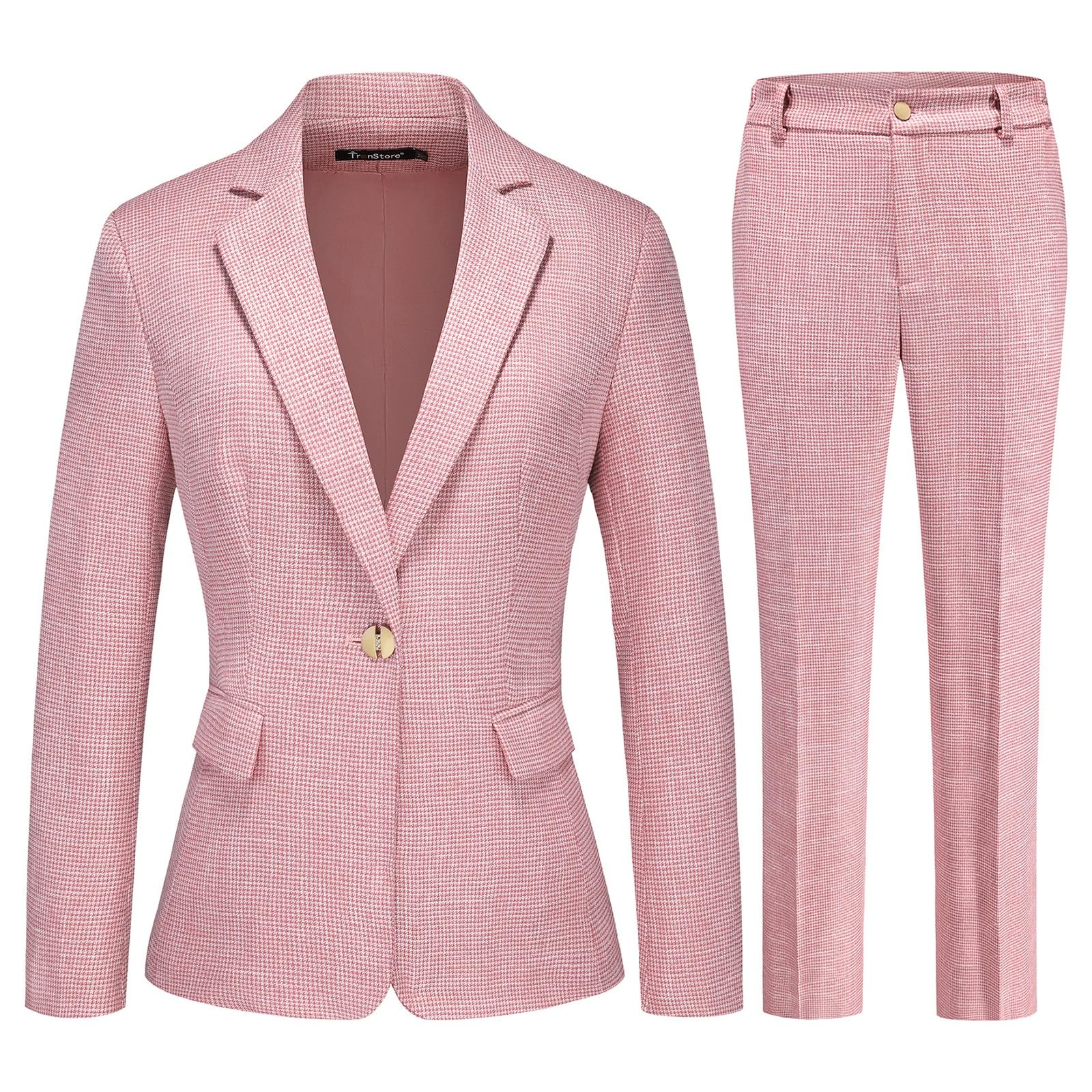 TRONSTORE Women's Suit 2 Piece Set Business Pants Suit for Women Pinstripe Houndstooth Blazer