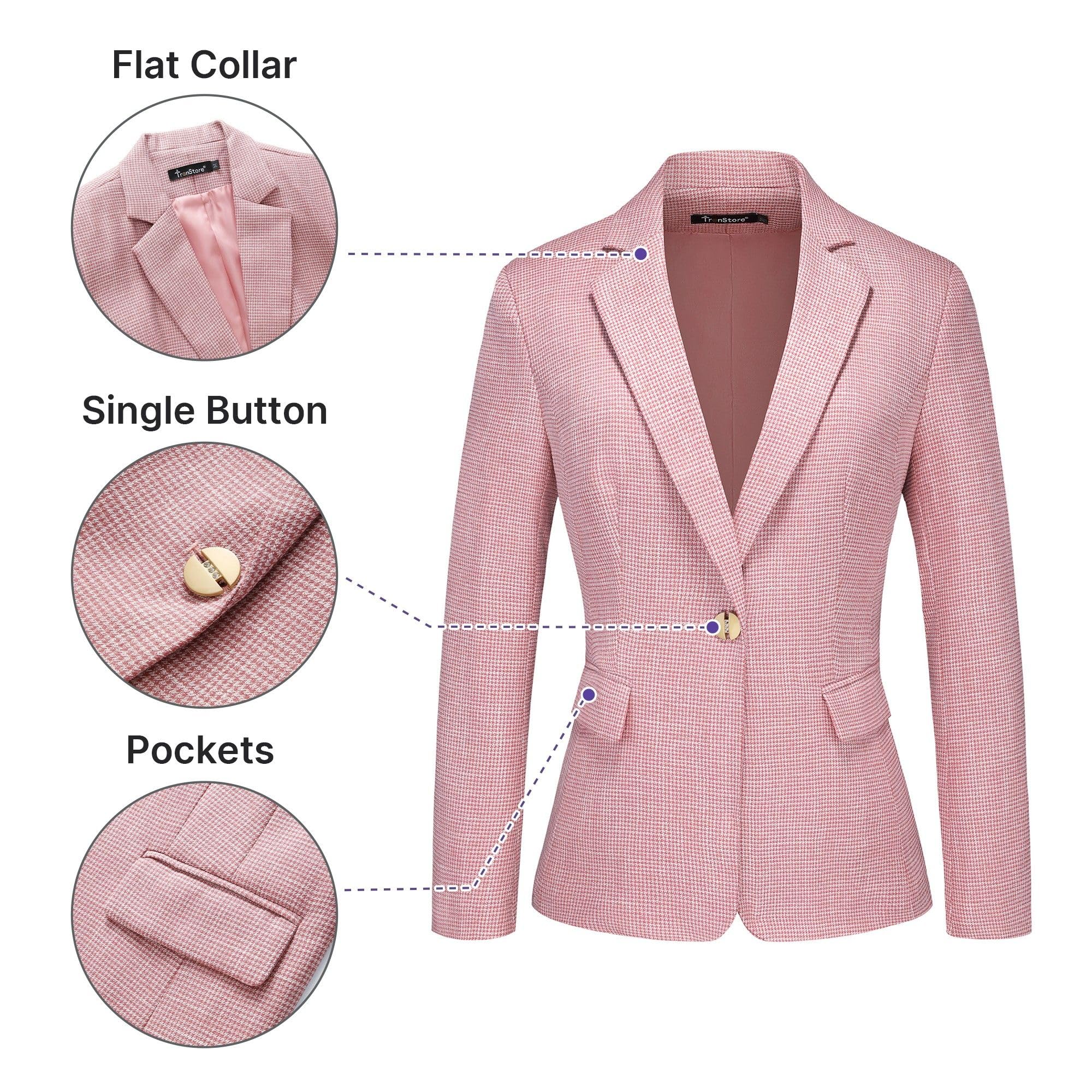 TRONSTORE Women's Suit 2 Piece Set Business Pants Suit for Women Pinstripe Houndstooth Blazer - Image 4