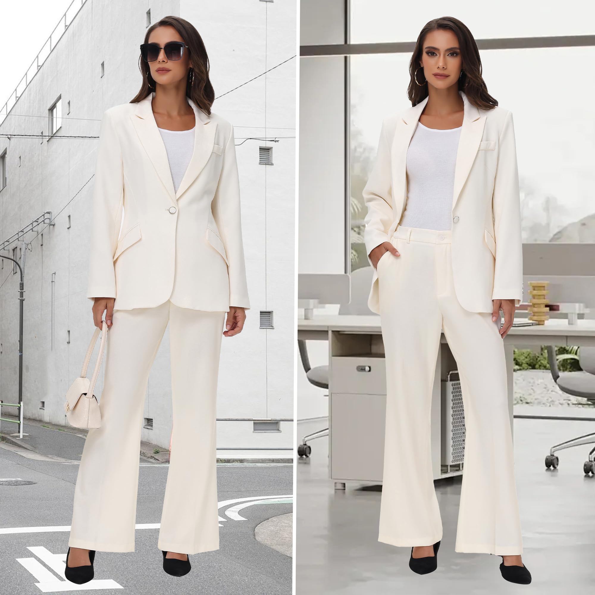 TRONSTORE Women's Suit 2 Piece Set Pinstripe Blazer and Bootcut Dressy Pants Set for Work Office Business Outfits - Image 6