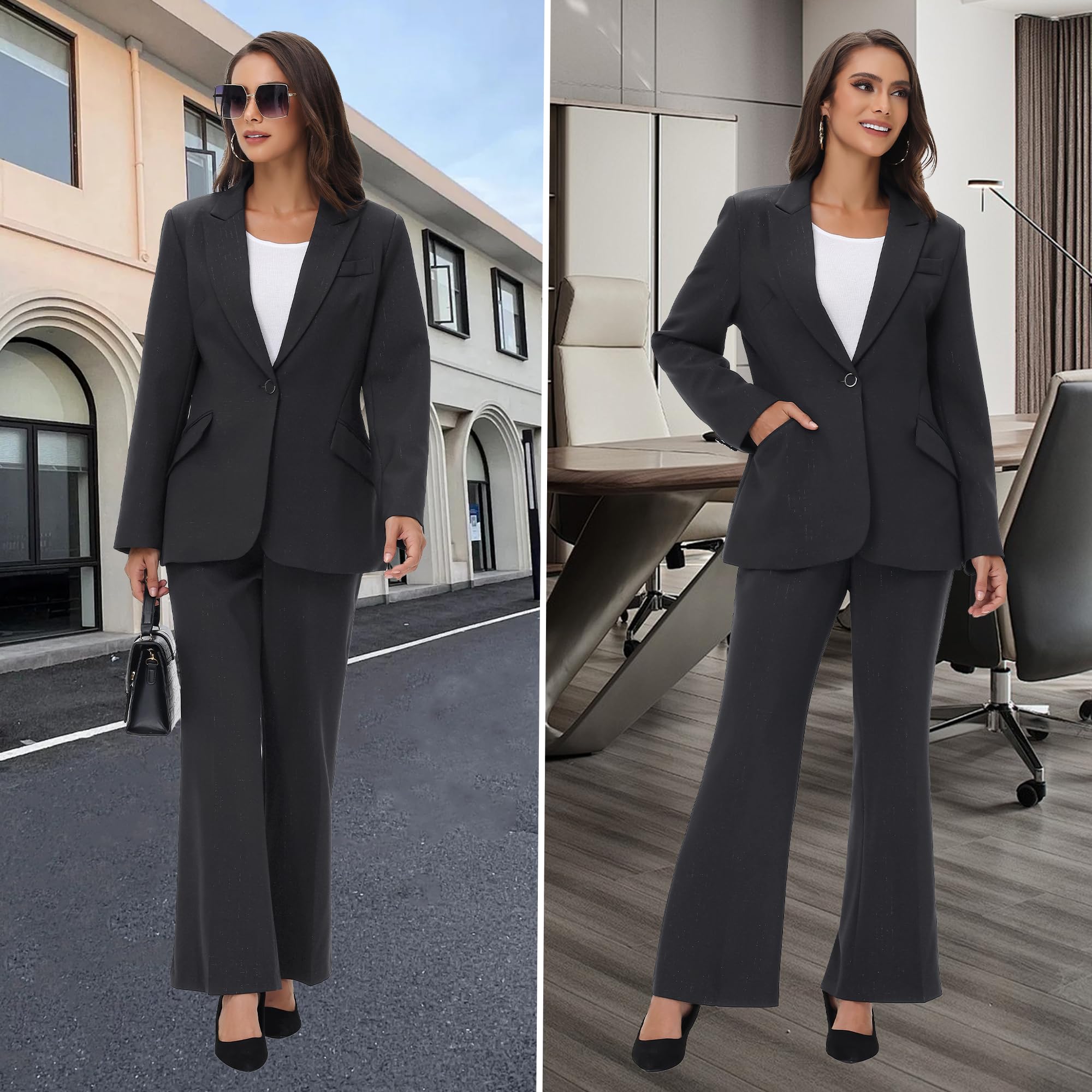 TRONSTORE Women's Suit 2 Piece Set Pinstripe Blazer and Bootcut Dressy Pants Set for Work Office Business Outfits - Image 6