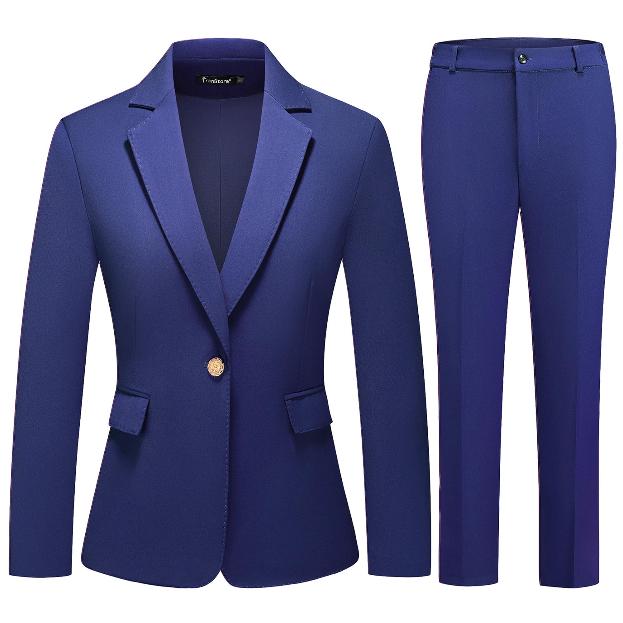 TRONSTORE Women's Suit Set One Button Notched Lapel Blazer & Elastic Waist Pants for Office Formal Business Professional Wear