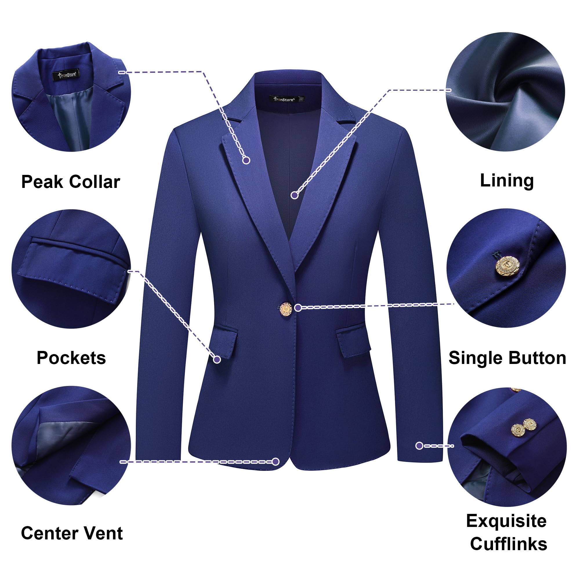 TRONSTORE Women's Suit Set One Button Notched Lapel Blazer & Elastic Waist Pants for Office Formal Business Professional Wear - Image 2