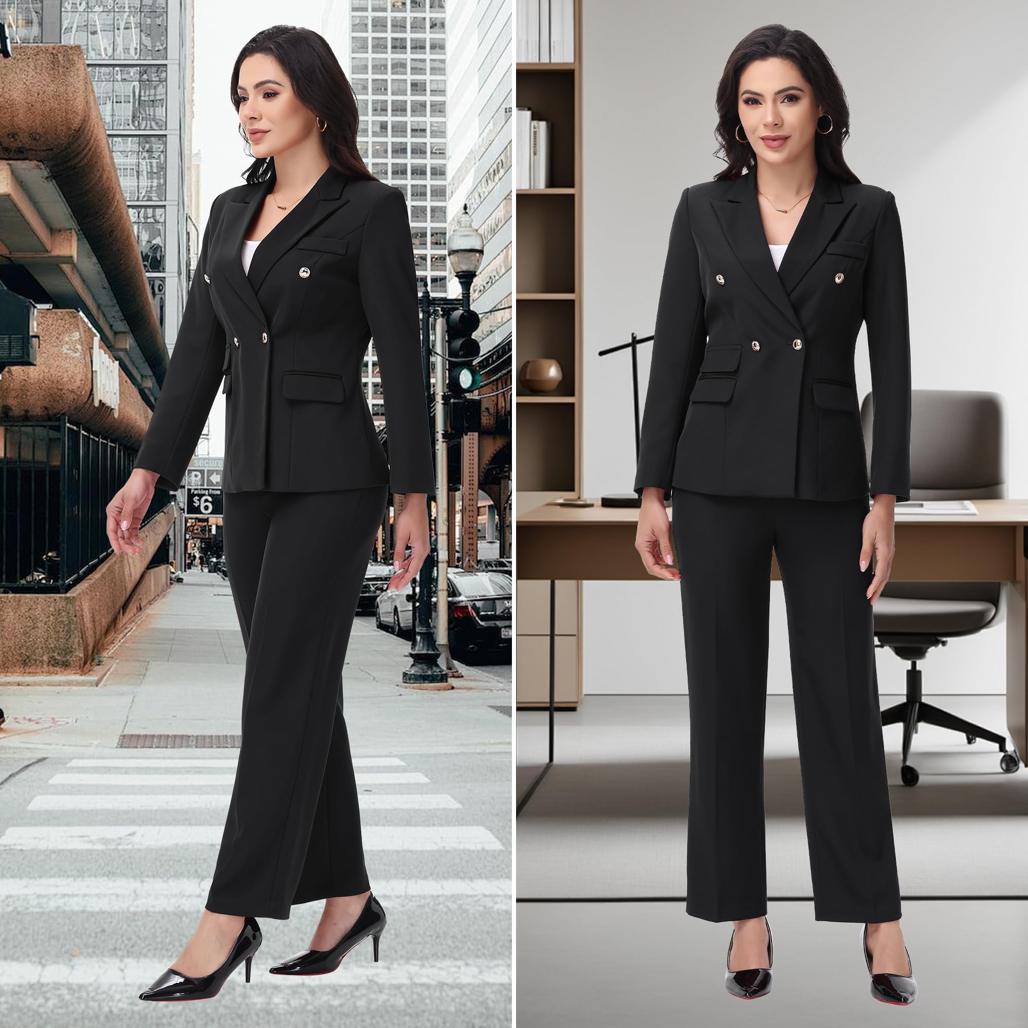 TRONSTORE Women's Suiting Pants Suits for Women Dressy Double-Breasted Blazer Business Casual Outfits - Image 5