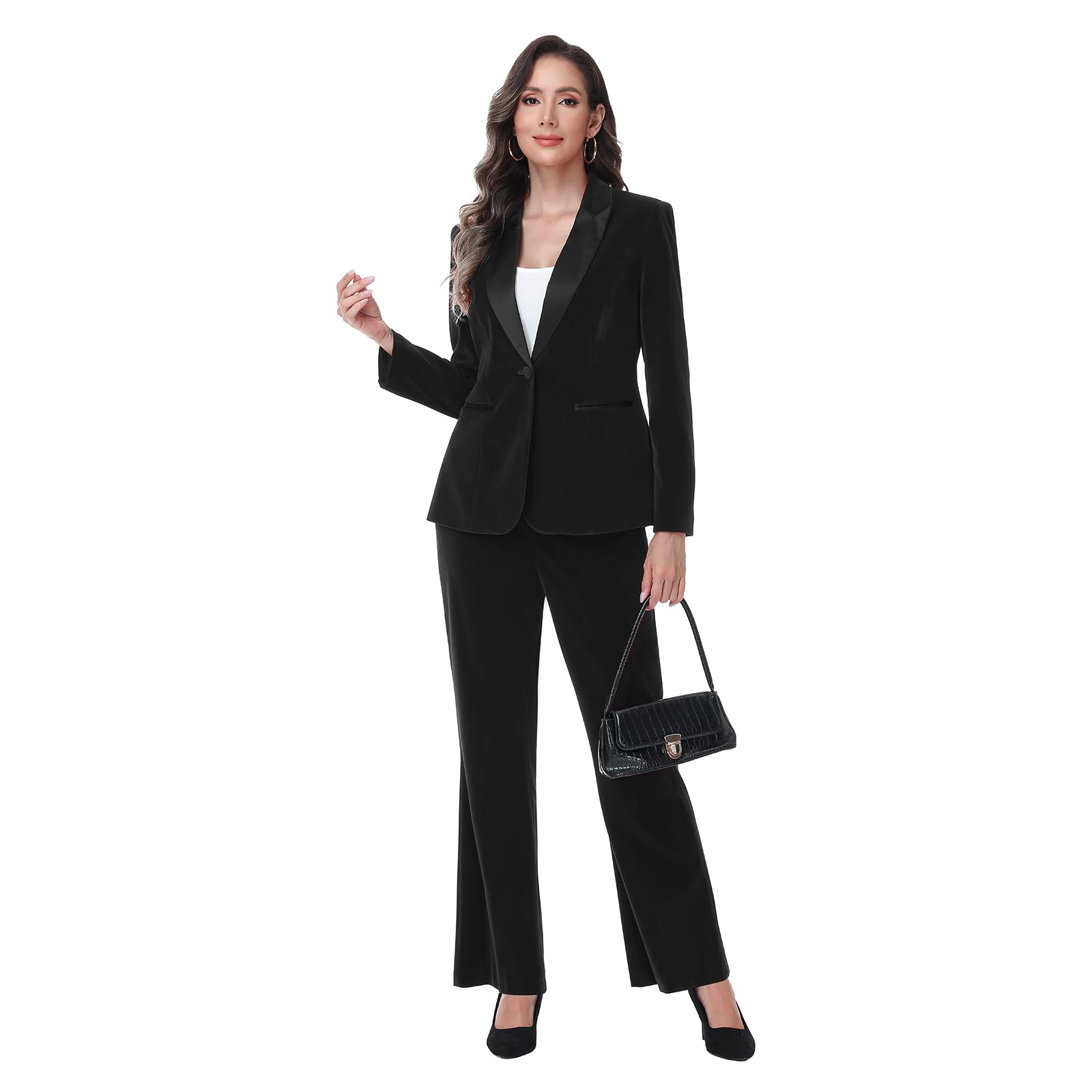 TRONSTORE Women's Velvet Suit 2 Piece Set Satin Peaked Lapel Blazer Outfits for Women Wedding Party Business - Image 5