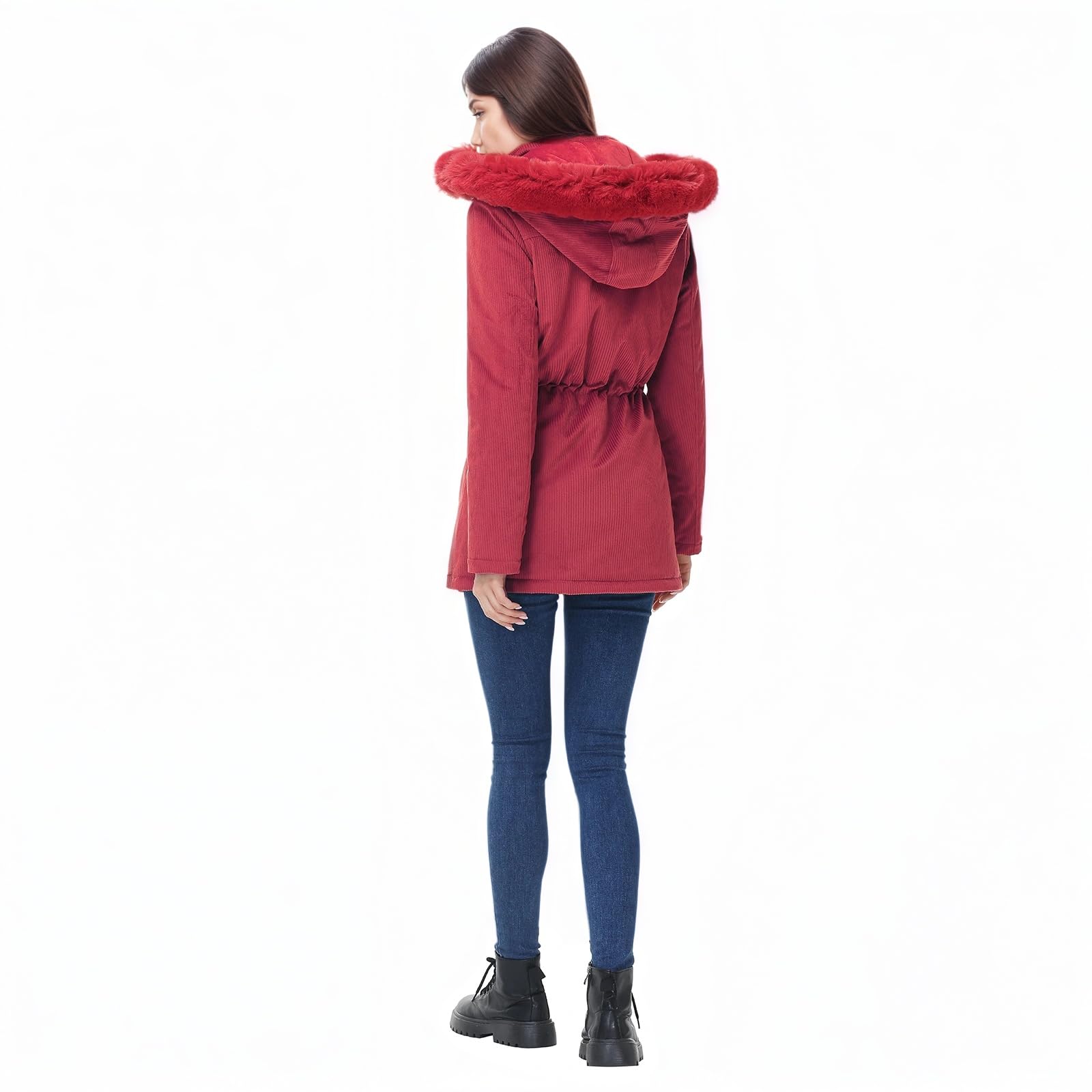 TRONSTORE Women's Winter Corduroy Coats Thicken Puffer Jackets with Detachable Hood Warm Parkas for Women - Image 6