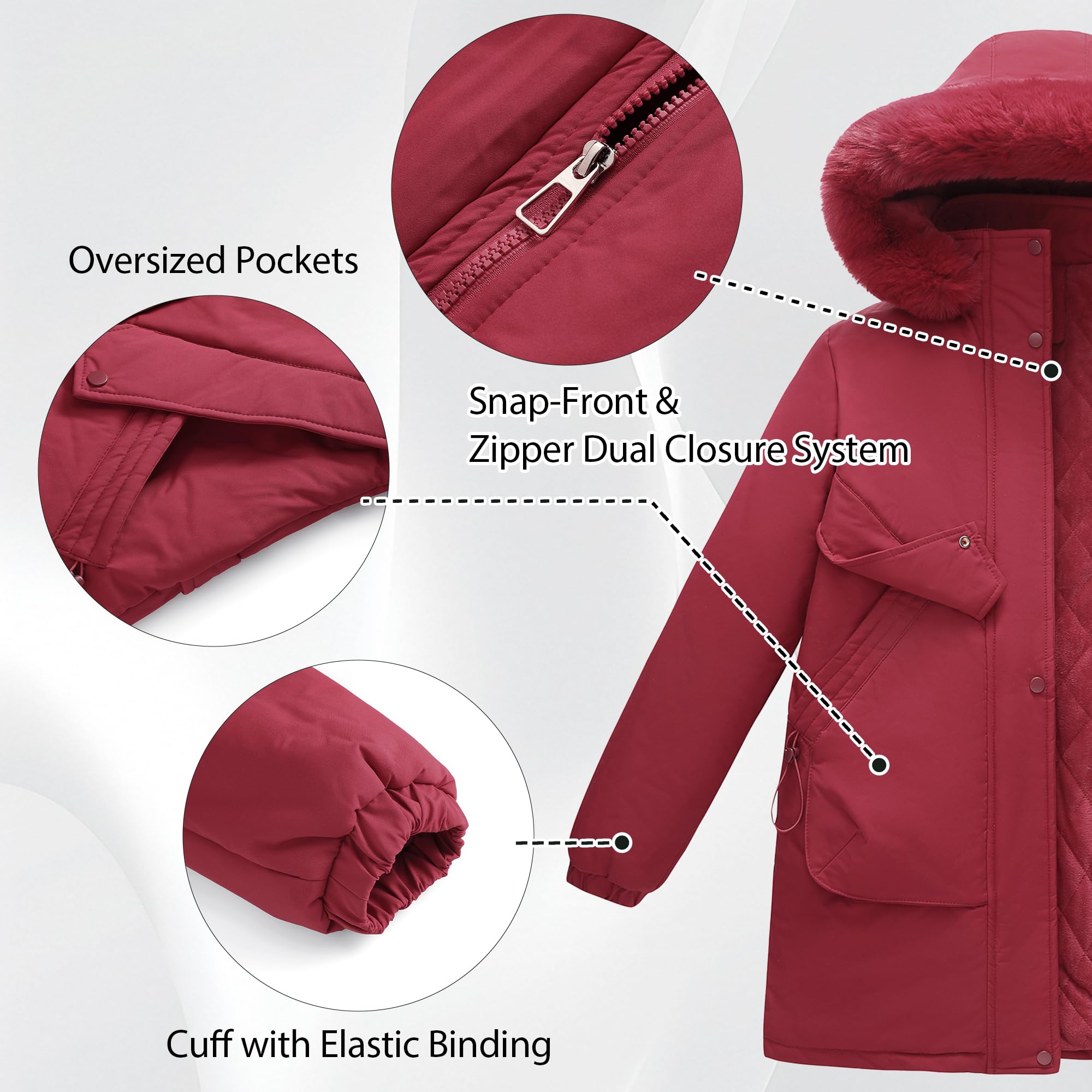 TRONSTORE Women's Winter Puffer Jacket Warm Thicken Parka for Women Waterproof Coat with Removable Faux Fur Hood - Image 3